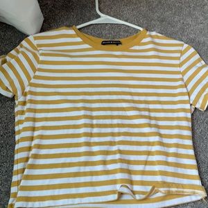 Yellow& white striped Brandy crop top.